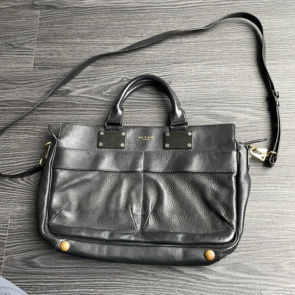 Rag and bone black leather purse with gold and brass detailing